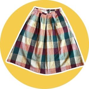 Haberdasher Plaid Wool Blend Midi Skirt Size 28
